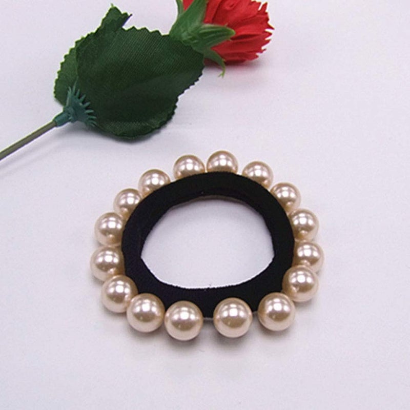 Suoirblss 10 Pcs Women Polychromatic Imitation Pearl Elastic Hair Bands Cotton Stretch Hair Ties Ponytail Girl Headbands Hair Ropes Hair Accessories - Image 2